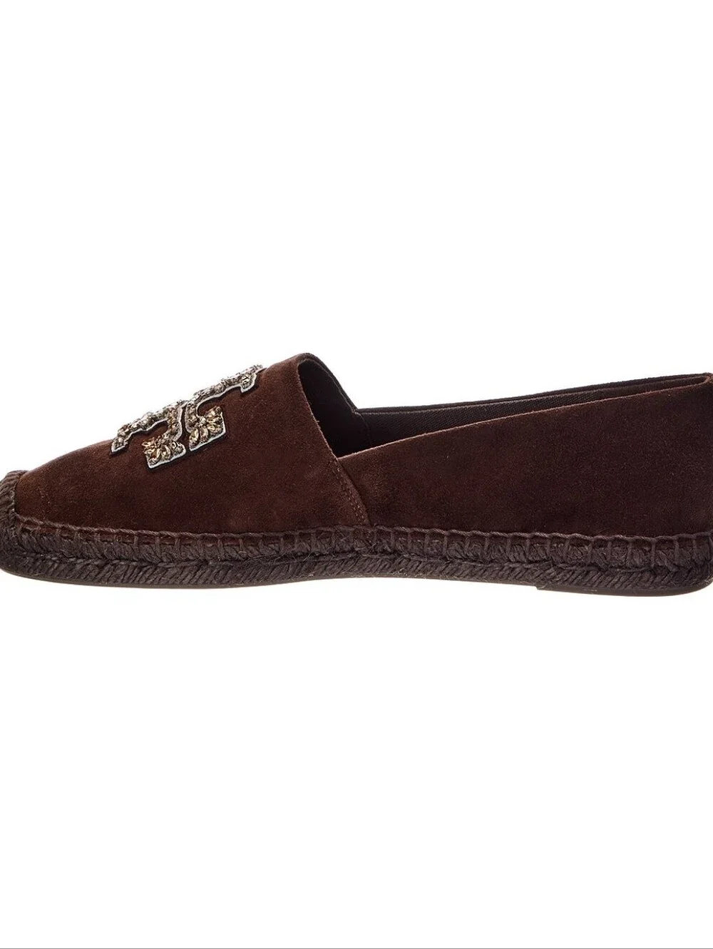 Tory Burch Embellished Suede Espadrille Dark Cocoa NEW